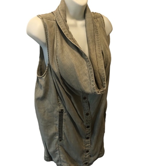 Anthropologie Marrakech Tombolo Utility Vest Size L Army Green Pockets Snap Up - Picture 6 of 9